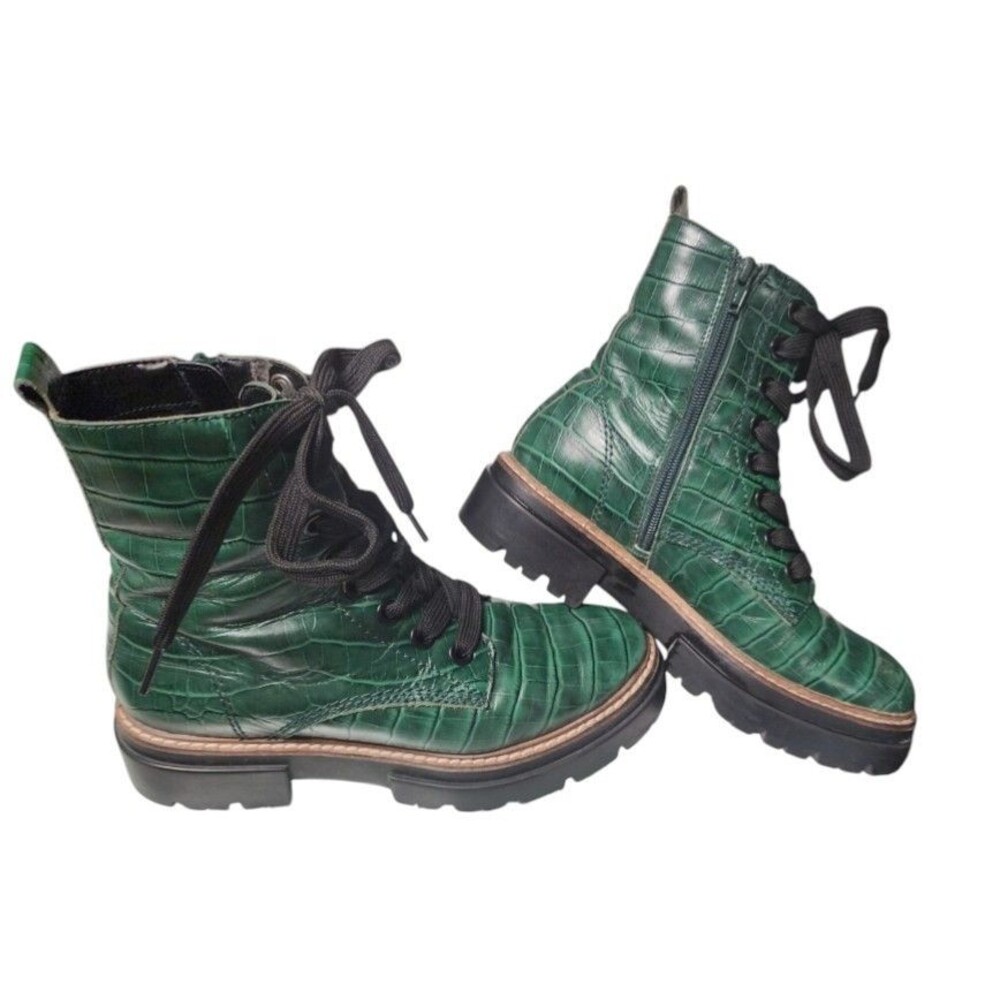 Rebel Croc-Embossed Block Heel Combat Boots by Chelsea & Violet Size 7